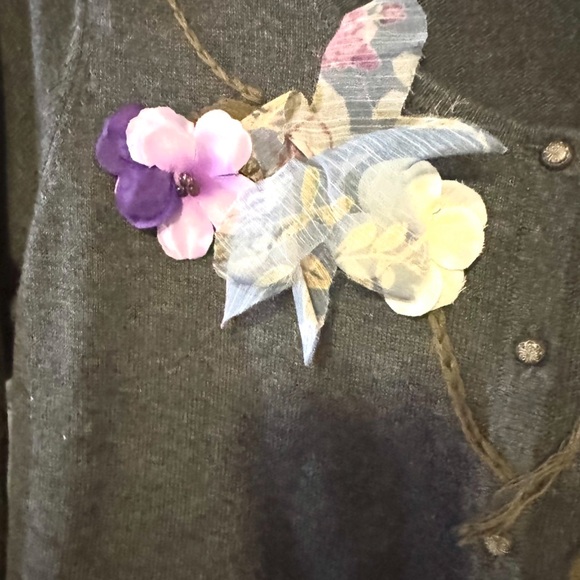 Embroided Cardigan Floral Embellishments Faded Blue Sz S and M - Picture 7 of 8